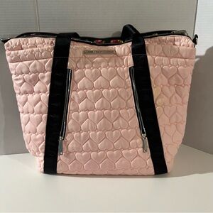 Betsey Johnson Pink Heart Tote zip top and magnetic snap closure & zip pockets